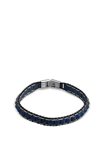 Hematit Taşlı Lacivert Çelik Erkek Bileklik