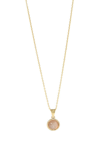 Sweet 14K Gold Pink Moonstone Natural Stone Necklace