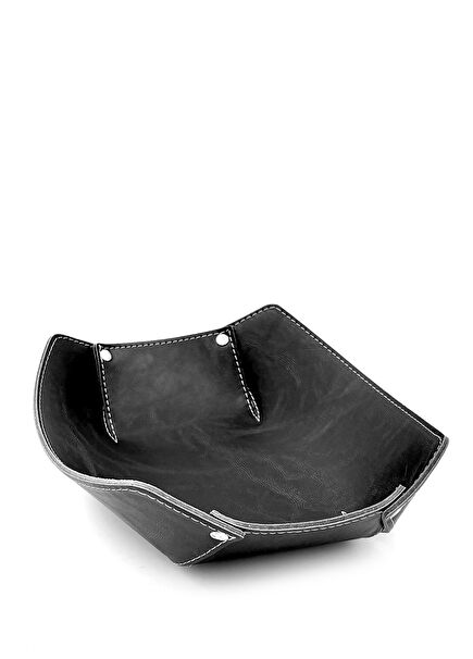 Black Leather Riveted Bread Basket