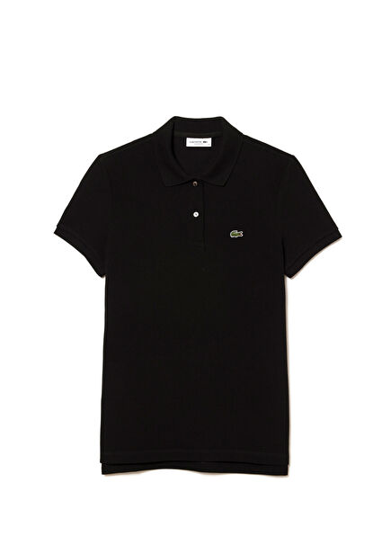 Siyah Polo Yaka Regular Fit Kısa Kollu Kadın T-shirt