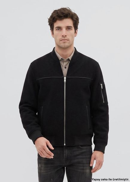 Siyah Yün Bomber Mont
