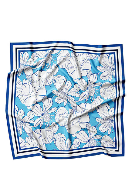 Azure Blossom Twill Desenli İpek Kadın Eşarp 