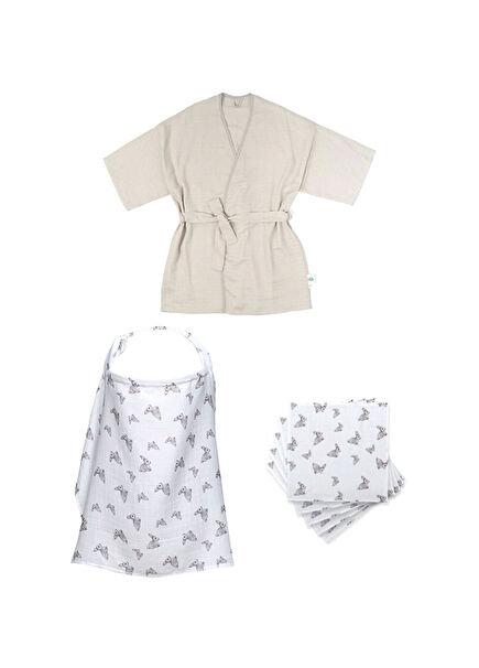 Iconique Lapin Nursing Bib Set of 5 Shoulder Cloth and Grey Mom Kimono