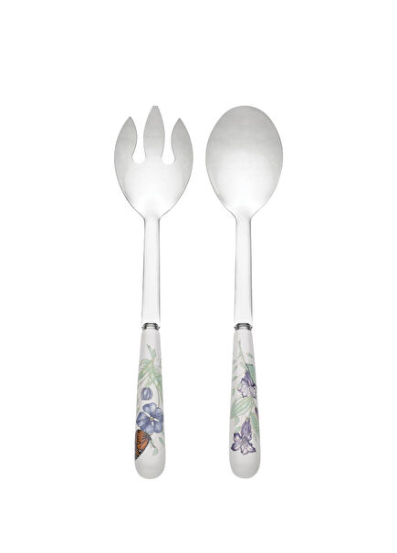 Butterfly Patterned Porcelain Steel 2-Piece Salad Serving Set