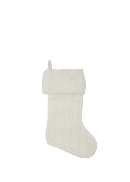 Beyaz Örgü Dokulu Çorap Formlu Yılbaşı Süsü