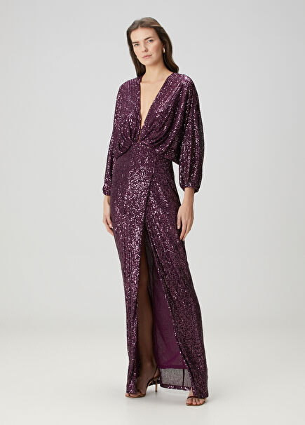 Jenny Plum Sequined Maxi Evening Dress
