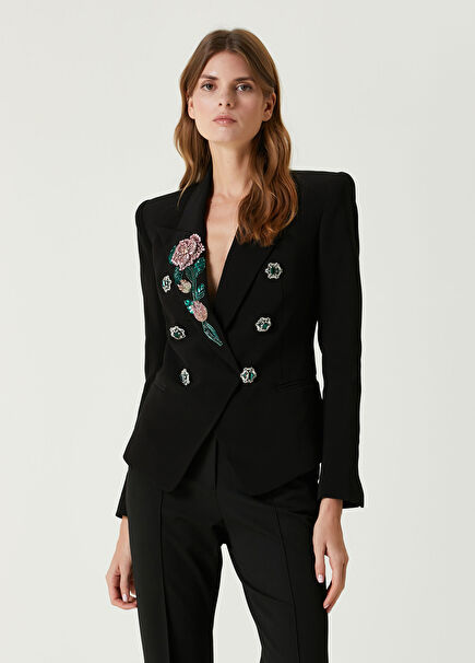 Black Embellished Double-Breasted Jacket