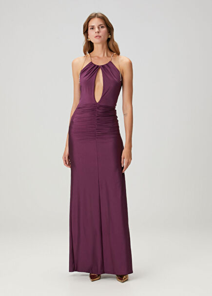 Alyssa Plum Chain Straps Maxi Evening Dress