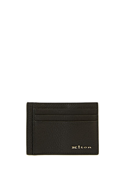 Black Logo Detailed Men's Leather Card Holder