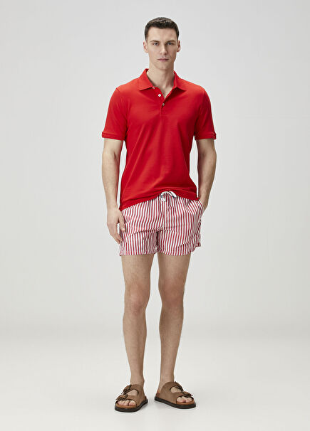 Madeira Red White Waist Corded Striped Swimsuit