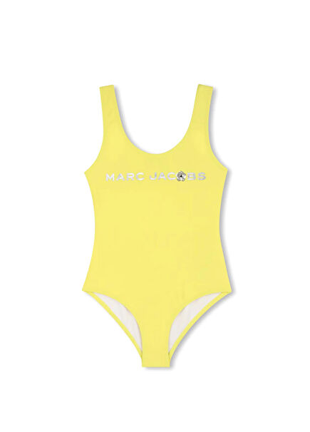 Yellow Logo Detail Girls Swimsuit