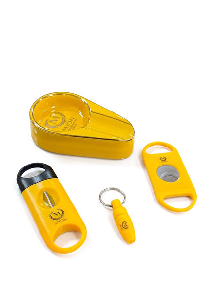 4 Parça Sarı Küllük Kesici Delici Puro Seti