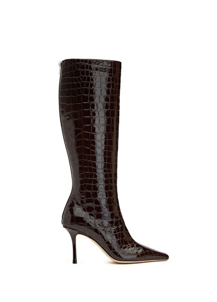 Agathe Kahverengi Krokodil Dokulu Deri Çizme
