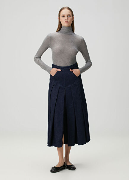 Roya Lacivert Midi Denim Etek