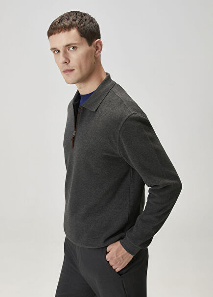 Antrasit Polo Yaka Sweatshirt