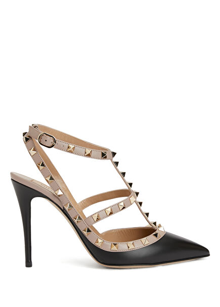 Rockstud Black Leather Pump