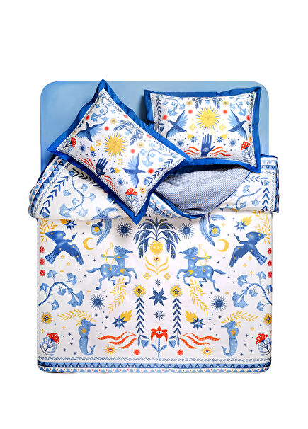 Lahor Mavi Pamuk Saten Nevresim Seti