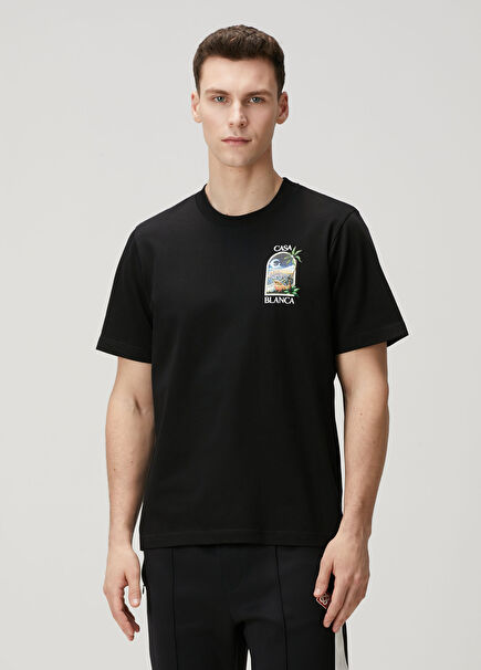 Siyah Baskılı Organik Pamuk T-shirt