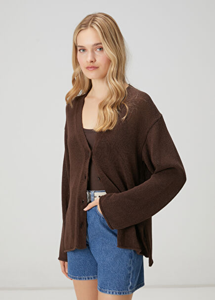 Oversize Kahverengi Transparan Hırka