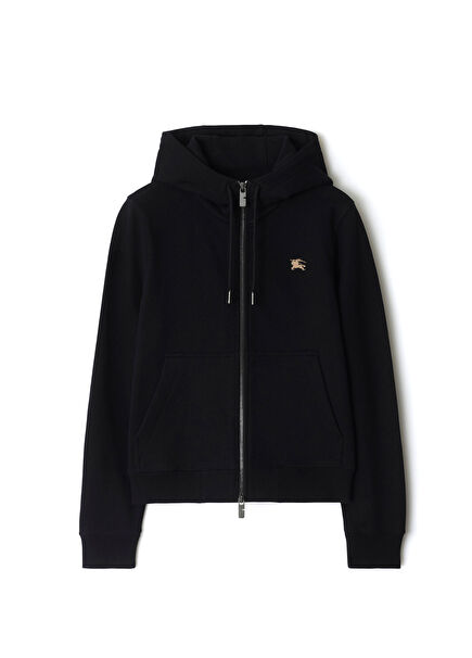 Black Hooded Zippered Women's Sweatshirt