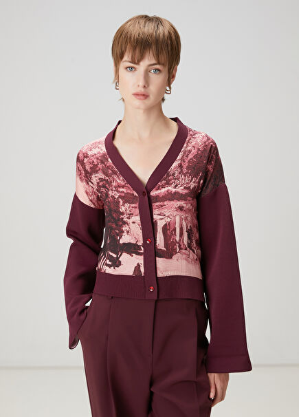 Burgundy Print Cardigan