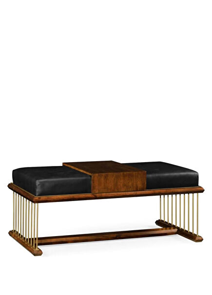 Jc Modern Walnut Siyah Deri Masif Bench