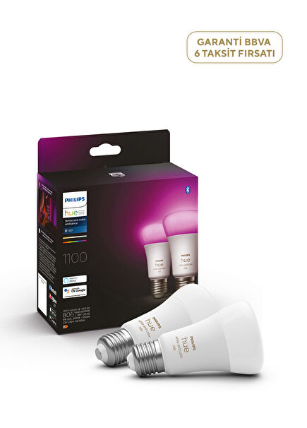 Hue 9-75W Renkli Akıllı Ekopaket E27 Bluetooth Özellikli 2'li Ampul