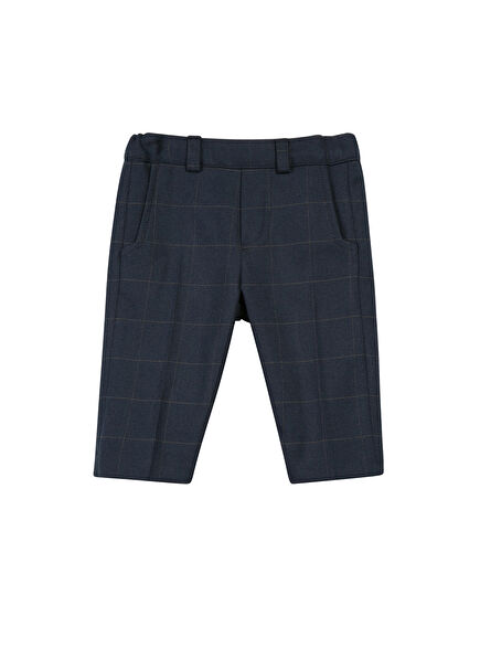 Navy Blue Wide Checkered Boys' Trousers
