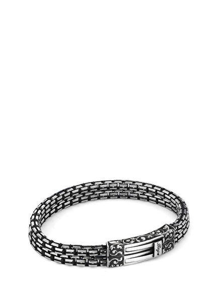 Square Double Engraved Men's Silver Bracelet