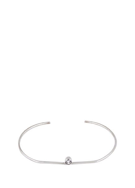 Taş Detaylı 925 Ayar Gümüş Kadın Kelepçe Bileklik