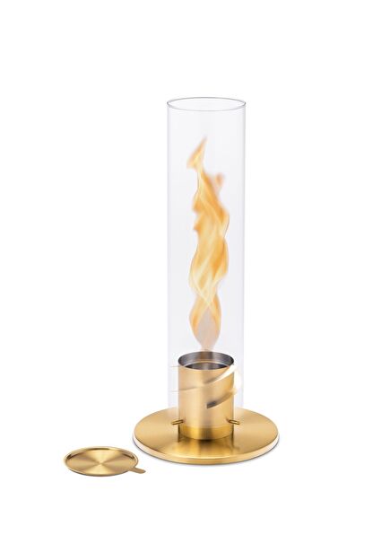 Spin 120 Gold Color Cylinder Shaped Tabletop Fireplace