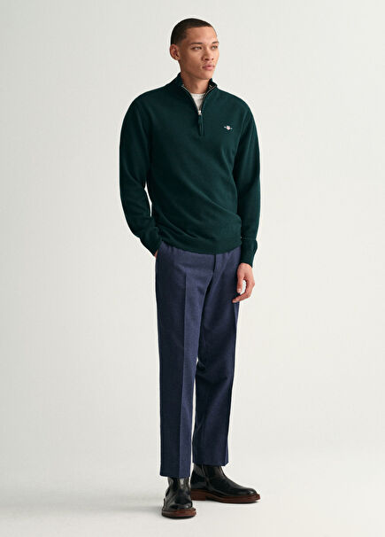 Regular Fit Yarım Fermuarlı Yeşil Erkek Kazak