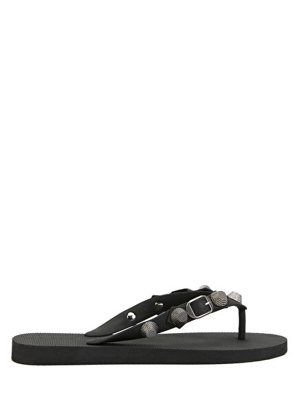 Black Womens Leather Slippers