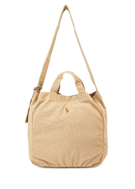 Beige Logo Embroidered Men's Bag