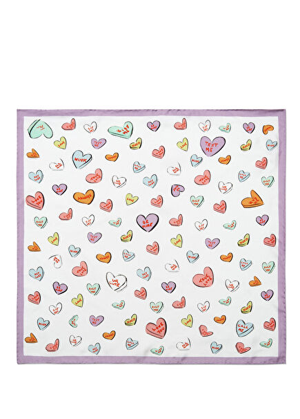 Love Hearts Cream Silk Women's Scarf