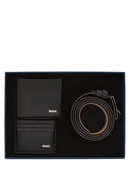 Black 3-Pack Men's Leather Accessory Set