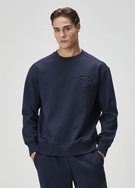 Lacivert Logo Baskılı Sweatshirt