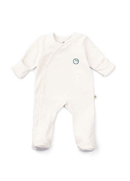 White Organic Cotton Unisex Baby Jumpsuit with Self-Gloves Booties