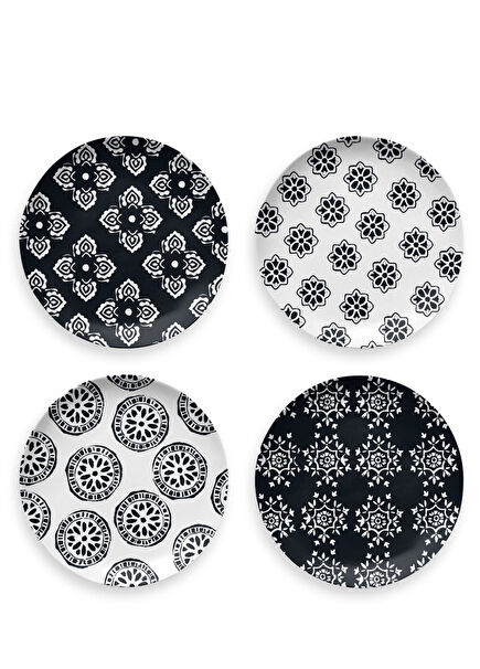 Matte Black Medallion Melamin 4'lü Salata Tabağı Seti