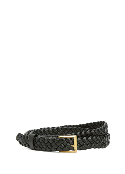 Black Braided Women's Leather Belt