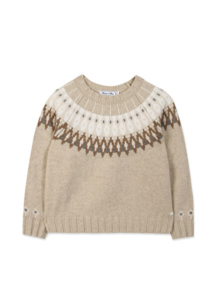 Milk Brown Patterned Girls' Wool Sweater