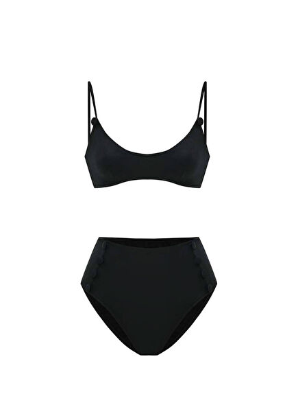 Lune Black High Waist Women's Bikini Set with Straps