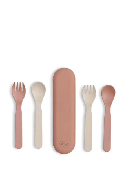 Pink/Cream Bio-Based Boxed 4 Piece Cutlery Set