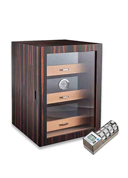 Cigarspa Humidor Ebony Electronic Humidifier Glass 3 Drawer Cigar Box