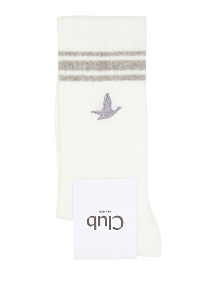Beyaz Kaz Nakışlı Kadın Çorap