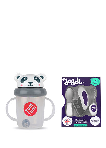 Indigo Çatal Kaşık Bıçak Seti ve Pip Panda Ağırlıklı Damlatmayan Suluk