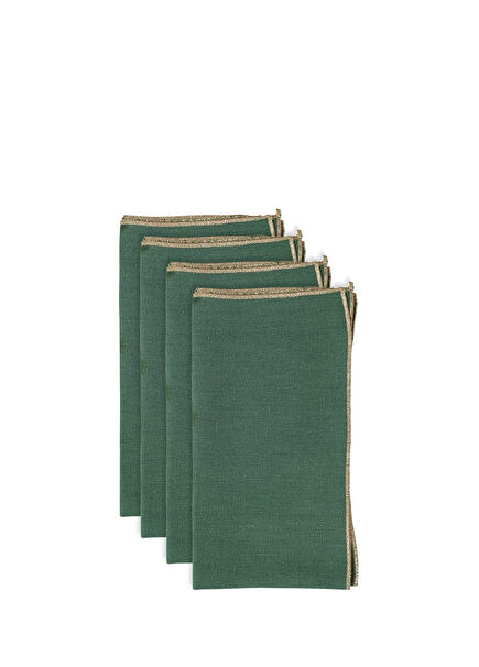 Gold Green 4-Piece Christmas Linen Napkin Set