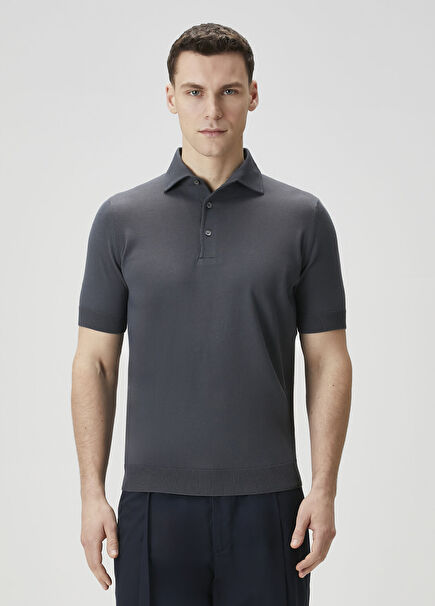 Gri Polo Yaka Kısa Kollu Triko