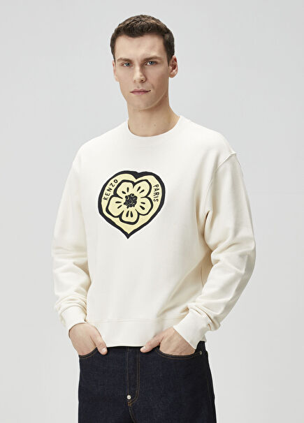 Boke Heart Ecru Logo Patched Sweatshirt