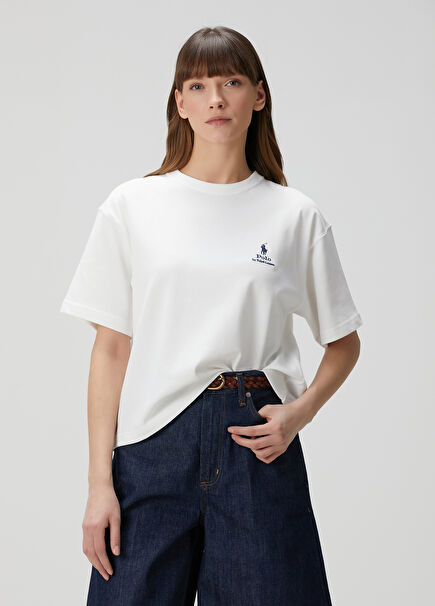 White Logo Embroidered T-Shirt